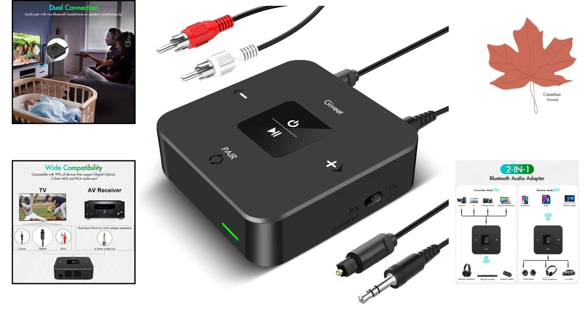 Bluetooth Transmitter Receiver w Volume Control Optical RCA