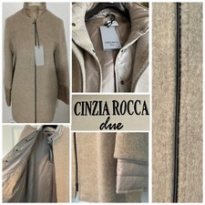Nwt $995 Cinzia Rocca Due Mixed Media Coat Virgin Sz 14 Wool/alpaca/nylon In Tan