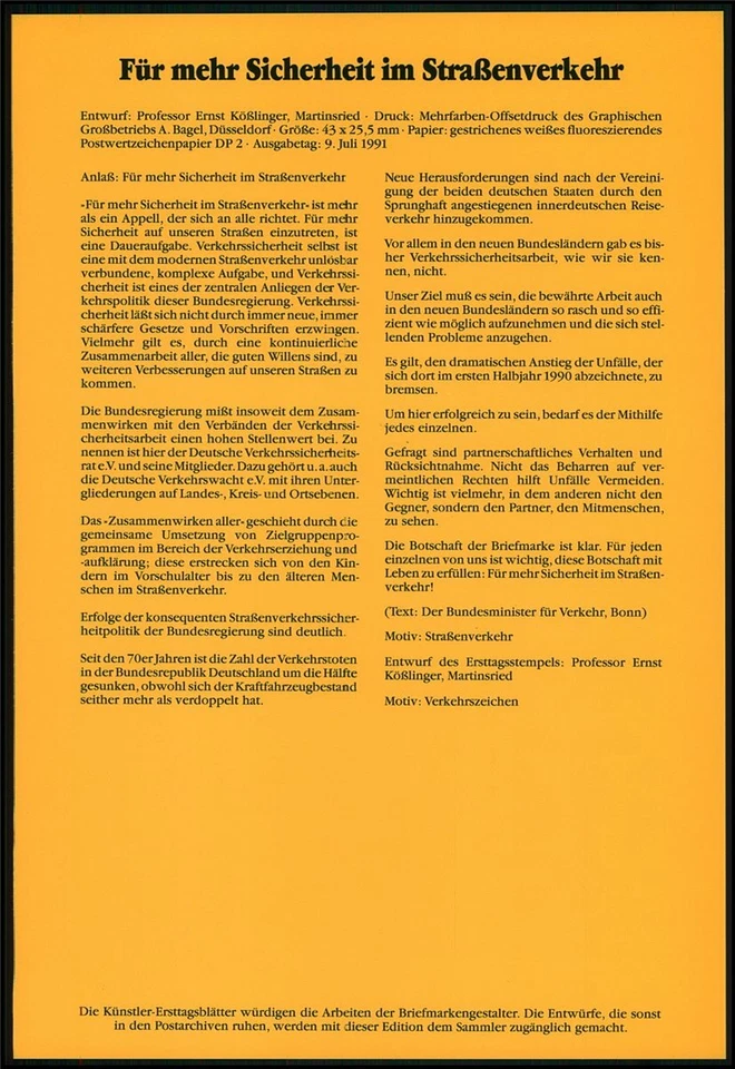 GERMANY ART-SHEET 1991/31 ROAD SAFETY DUCKS SOCCER CYCLING - Image 2 of 2