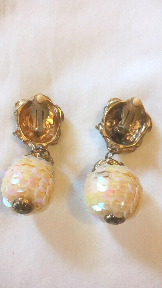 Женские серьги диско мяч кремовый/золотой цвет зажим на винтажный Бесплатная доставка - Изображение 4 из 4