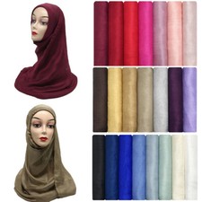Women's Soft Scarves Wrap Plain Muslim Hijab Turban Headband Faux Silk Shawls