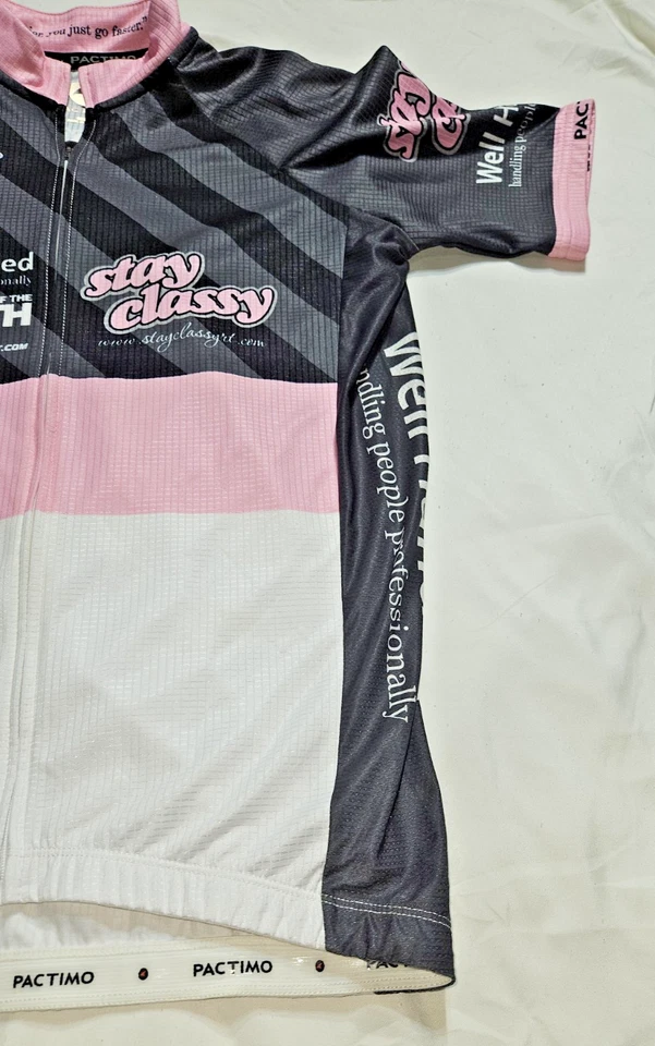 Pactimo Maillot Ciclismo Manga Corta Mujer’s Talla Pequeña Rosa Blanco MANTENTE CON CLASE Foto 2 de 4
