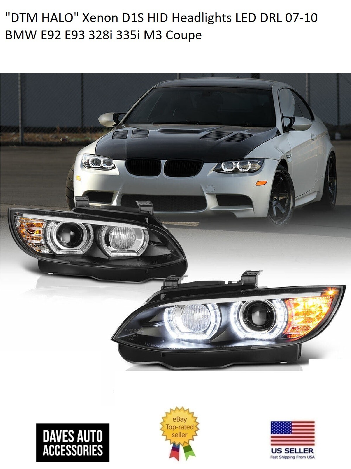 "DTM HALO" Xenon D1S HID Headlights LED DRL 0710 BMW E92 E93 328i 335i