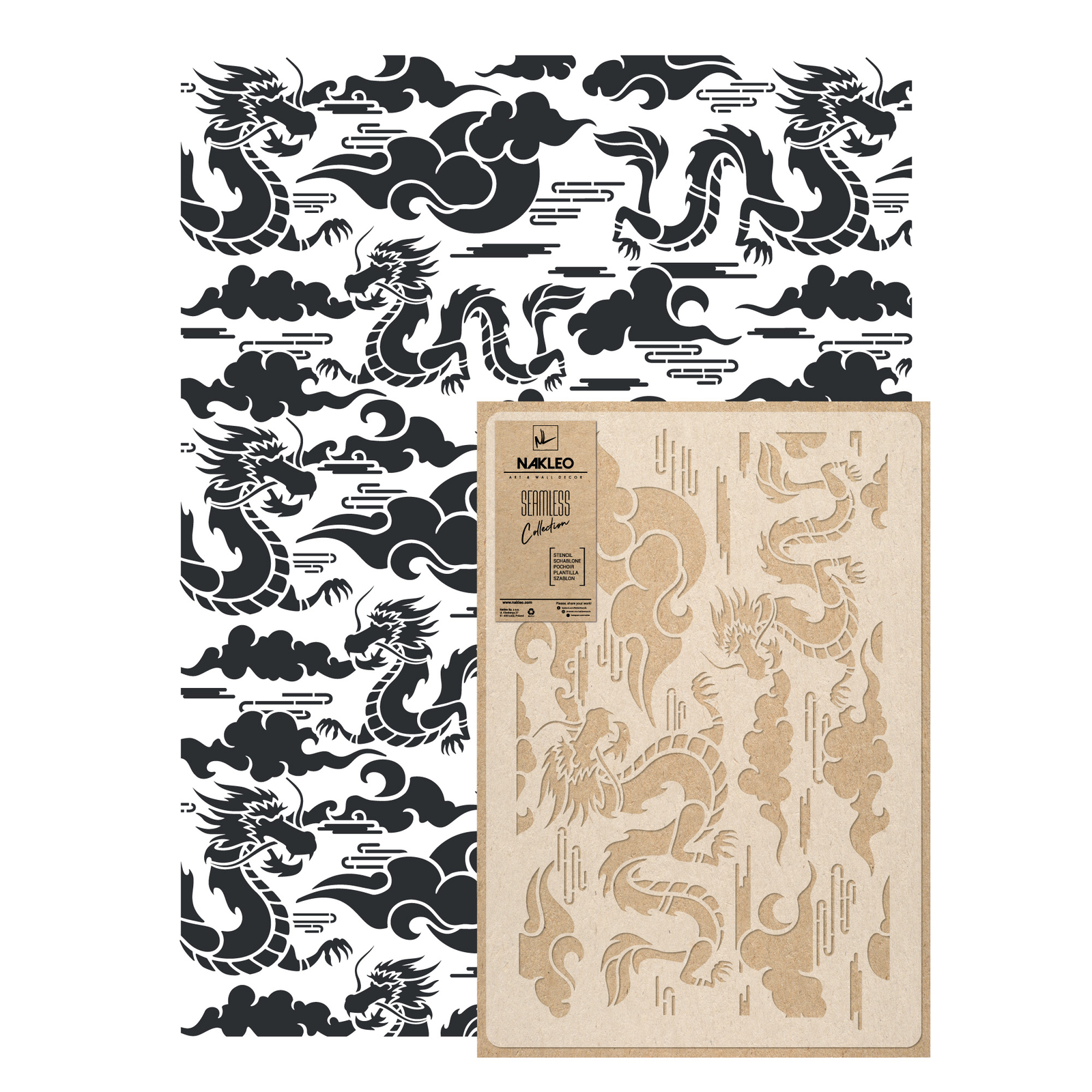 Pochoir dragon chinois 59x95 cm en plastique réutilisable pour grand décor mural sans soudure