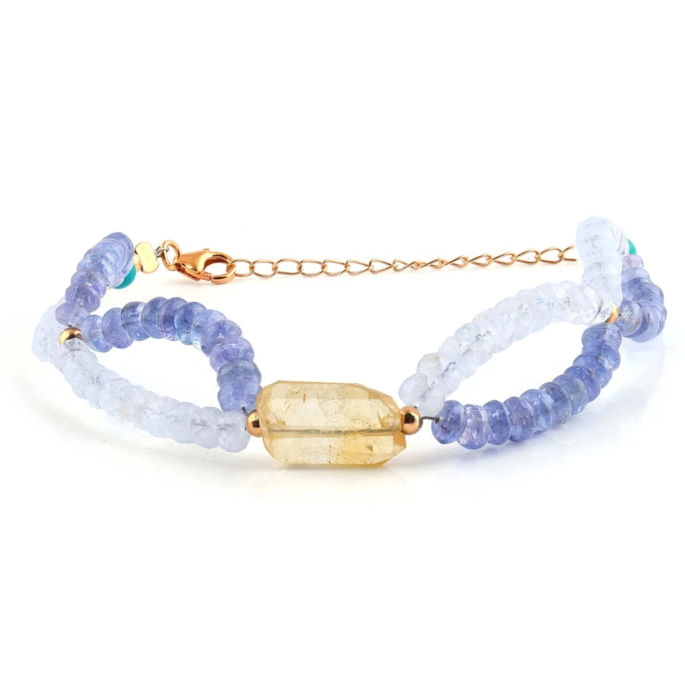 Natural Faceted Rainbow Moonstone Tanzanite 925 Silver 8.7" Chain Beads Bracelet - Image 4 of 4
