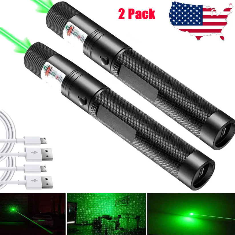 2Pcs 990Mile Green Laser Pointer Rechargeable Lazer Pen 532nm Visible Beam Light
