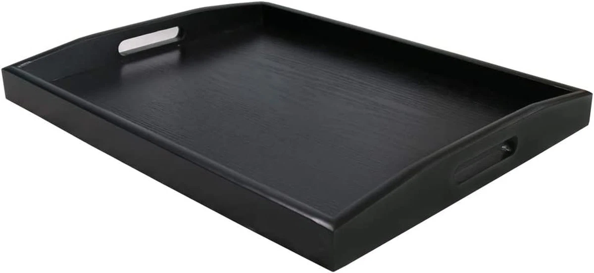 Serving Tray Black Large Food Tray Breakfast Tray Wood Butler Tray with Handle 1