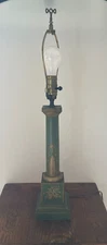 Antique French Neoclassical Column Green/ Gold Tole Lamp