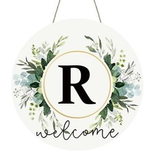 Monogram Wreaths for Front Door Wreath Wooden Welcome Sign for Front Letter R