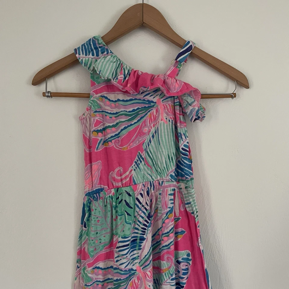 Lilly Pulitzer Octavia Maxi Dress Girls Size S (4-5) Shoulder Ruffle Raz Berry - Image 4 of 4