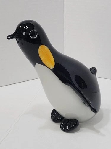 VINTAGE MURANO ART GLASS PENGUIN FIGURINE 8"  HAND BLOWN ITALIAN SCULPTURE HEAVY