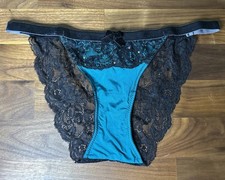 VTG FREDERICKS of Hollywood Lace BackString Bikini Panties Second Skin Shiny SM
