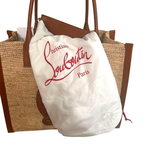 Christian Louboutin By My Side große Raffia Beuteltasche Tasche-Natur/Cuoio Neu mit Etikett - Bild 14 von 16