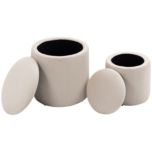 HOMCOM Modern Fabric Storage Ottoman with Removable Lid, Set of 2, Cream White - Picture 12 of 12