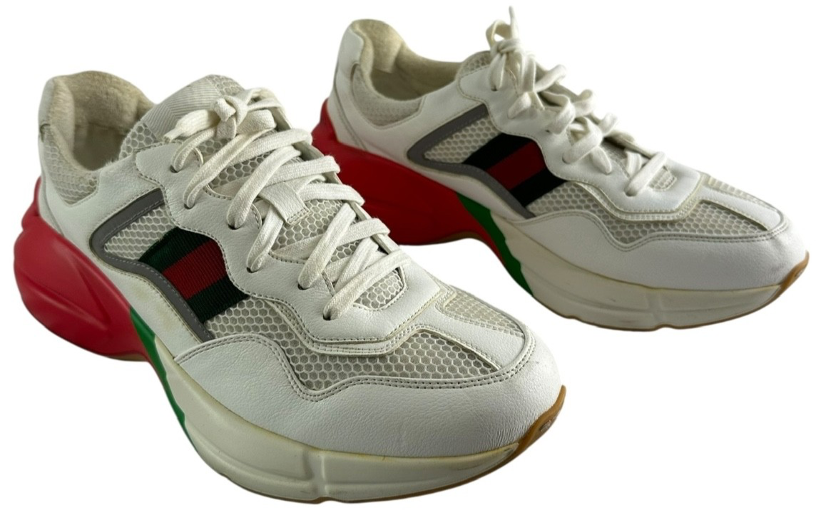 Genuine men GUCCI Rhyton Epilogue Reflective Sneakers White Leather Size 9.5 US