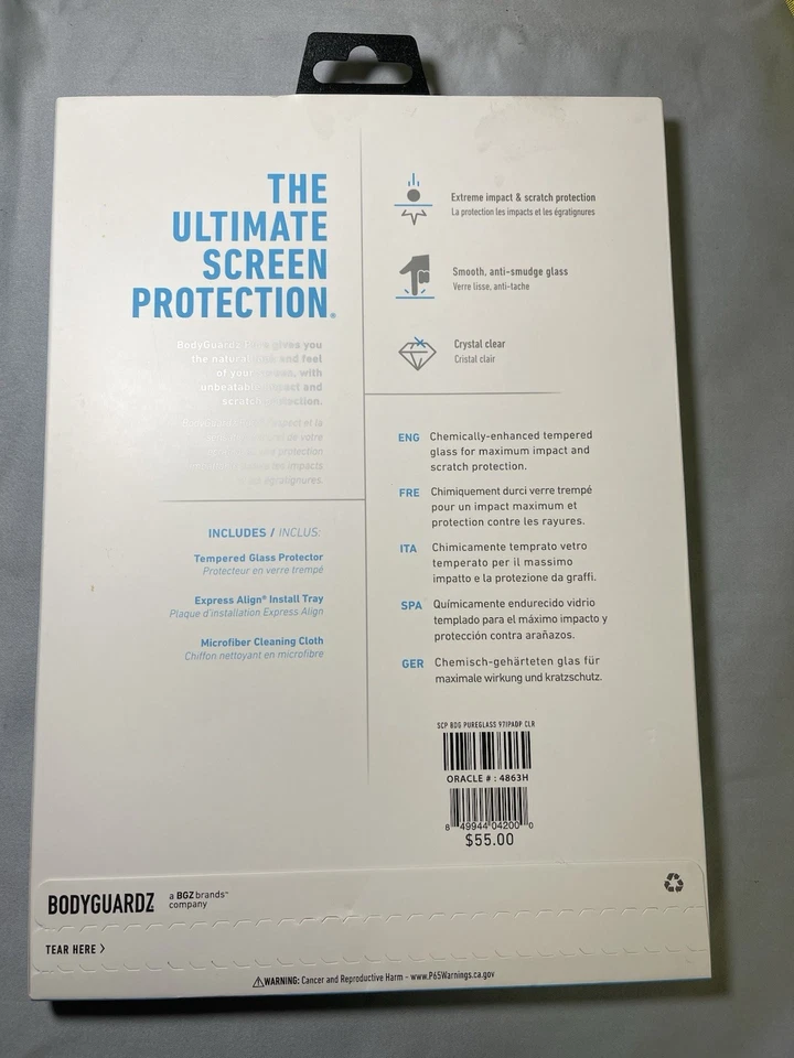 BodyGuardz Premium Pure Tempered Glass for Apple iPad Air / Air 2 / iPad 9.7 in - Image 2 of 2