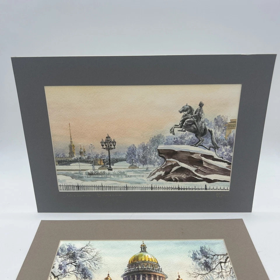 Original Watercolour Paintings St Petersburg Russia Scenes Winter Signed Art - image 3 of 4