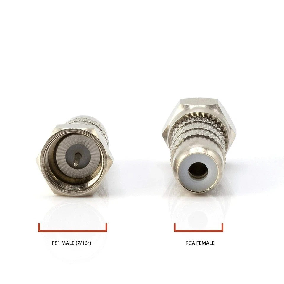 RF Coaxial Adapter, Converter - F-Type Male to RCA Female Connector - 25 Pack - Image 3 of 4