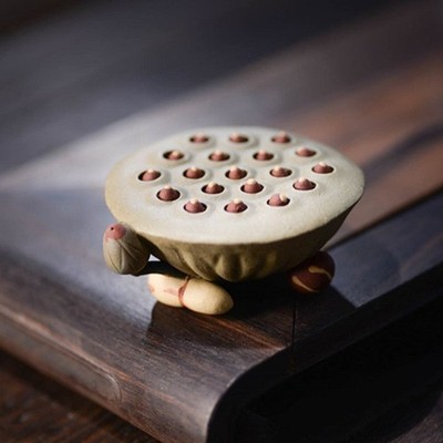 9cm Exquisite Yixing Purple Clay Handcarved Lotus Peng Tea Pet Gaituo Ornament 