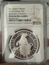 2018 Queens Beasts Black Bull Of Clarence 1oz Silver Proof £2 NGC Graded PF69 UC