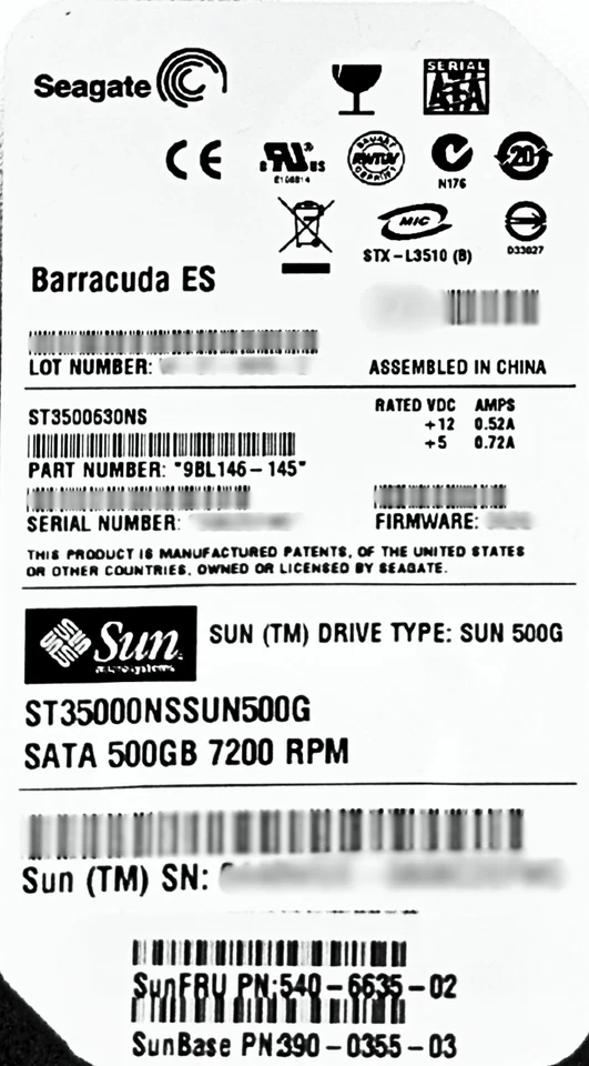 Sun Microsystems 540-6635 500GB 7200RPM SATA HDD Hard DIsk Drive - Image 2 of 4