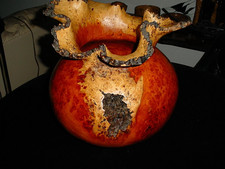     Tri-color Spalted AMBOYNA BURL Vase Bowl Vessel Early 90's Carved Eyes Unique