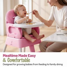 5 in 1 Foldable Baby High Chair - Convertible Toddler Seat Pink