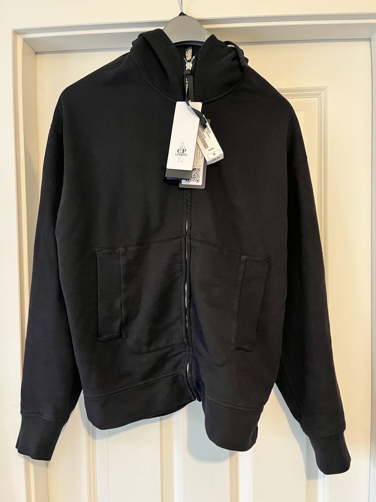 C.P. Company Men’s Black Full Zip Hooded Cotton Fleece Logo goggle Hoodie M 2
