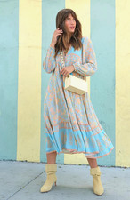Spell & The Gypsy ~ Juniper Boho Midi Dress Blue Revolve M 10 12 14
