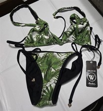 NWT WILDFOX M Palm Leaf Halter Top  tie Bikini Bottoms Reversible Swim 133396