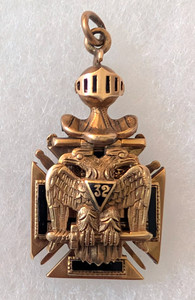 Vintage 9K Solid Yellow Gold 32nd Degree Scottish Rite Masonic Fob Pendant 19.7G