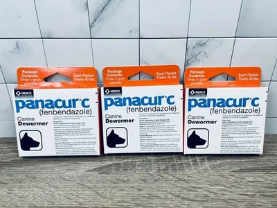 Panacur C 4 gram Canine 40lbs Dewormer Treatment 3 packets Exp 08/2027 Brand New