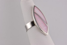 Sterling Silver Mosaic Pink Mother of Pearl Inlaid Statement Band Ring 925 Sz: 6