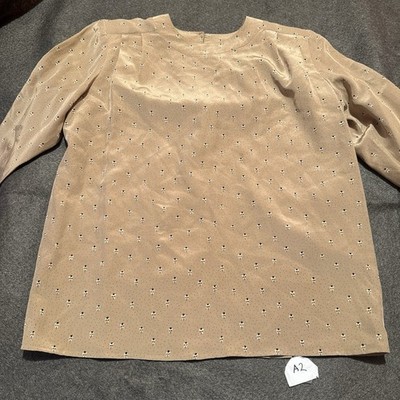 Vintage Talbots Womens Blouse Size 8 Brown Silk Top Long Sleeve Shirt Petite