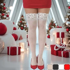 Plus Sheer Thigh Highs Silicone Lace Top Stay-Up Stockings Hosiery Womens Queen