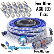pkg 10 FUSES PD-4KIT AMP CABLES 4 AWG WIRE 2500W CAR AMPLIFIER RCA INSTALL KIT