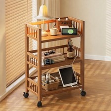 3-Tier Bamboo Rolling Storage Cart with Wheels, Mobile Kitchen & Coffee Bar Cart