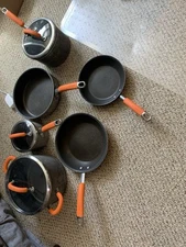 Rachael Ray Brights Hard-Anodized Aluminum Cookware 9-Pc Set, Gray/Orange