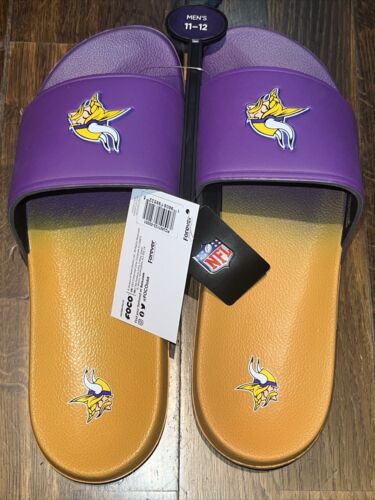 New Mens Minnesota Vikings Logo Purple Yellow Slides Foco Sandals Size 11/12 L - Picture 3 of 6