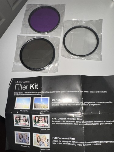 Vivitar 3-Piece Multi-Coated Glass Filter Kit (72mm UV/FLD/CPL) - Picture 2 of 5