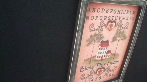 Primitive Country Print *BLESS THIS HOME* in black frame 9 1/2" x 12" - Picture 2 of 2