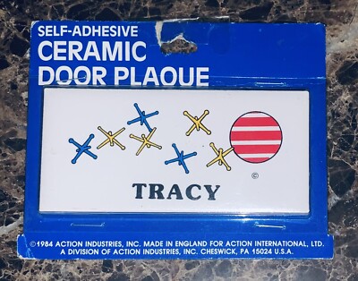 Vintage Tracy Ceramic Door Name Plaque Wall Sign Jacks Game Retro 1984 NOS