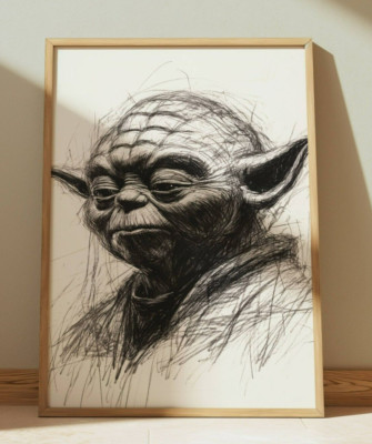 YODA STAR WARS DRAWING PRINT SKETCH 8'' x 10'' STAR WARS PRINT WALL ART HOME DECOR