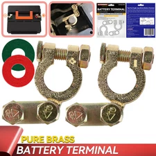 2x Pure Brass Battery Terminals Connectors Clamps Top Post Protector with Washer