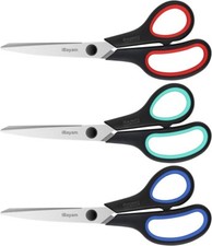 3-Pack 8" Heavy Duty Scissors with Ultra Sharp Blades and Comfort Grip Home