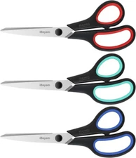 3-Pack 8" Heavy Duty Scissors with Ultra Sharp Blades and Comfort Grip Home