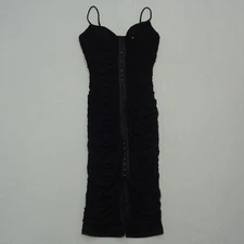 Black Fitted Ruched Sleeveless Bodycon Mini Dress Adjustable Strap Junior Size S