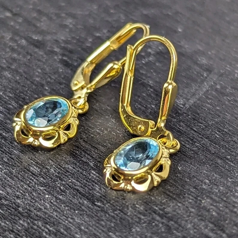 Ohrhänger echt 333/000 Gold mit Blautopas | Ohrringe | Schmuckstyck - Bild 3 von 4