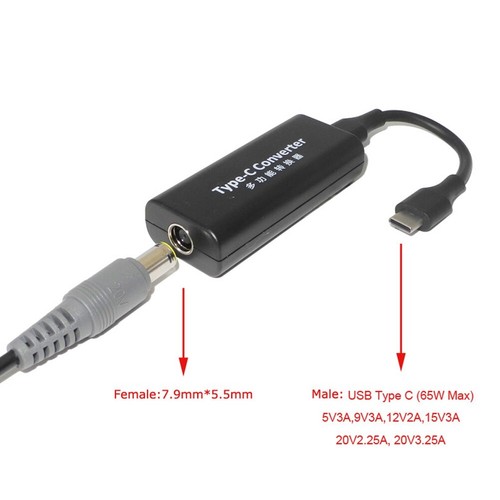 65W DC Female to Type-C USB C Laptop Power Adapter Converter for Lenovo/Yoga/IBM - Photo 3 sur 12