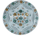 12" White Marble Kitchen Tray Plate Hakik Malachite Stone Inlay Natural Art Gift